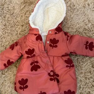 Just Lizzy Coral Puff Floral Hooded Coat